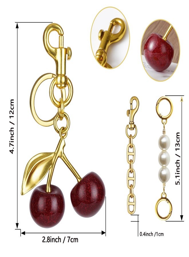 Blytheyes Cherry Keychain Cherry Bag Charm Keychain Accessories Gifts for Women Bag Charms Extender Chain for Handbags(Red Cherry-Golden) - Image 3